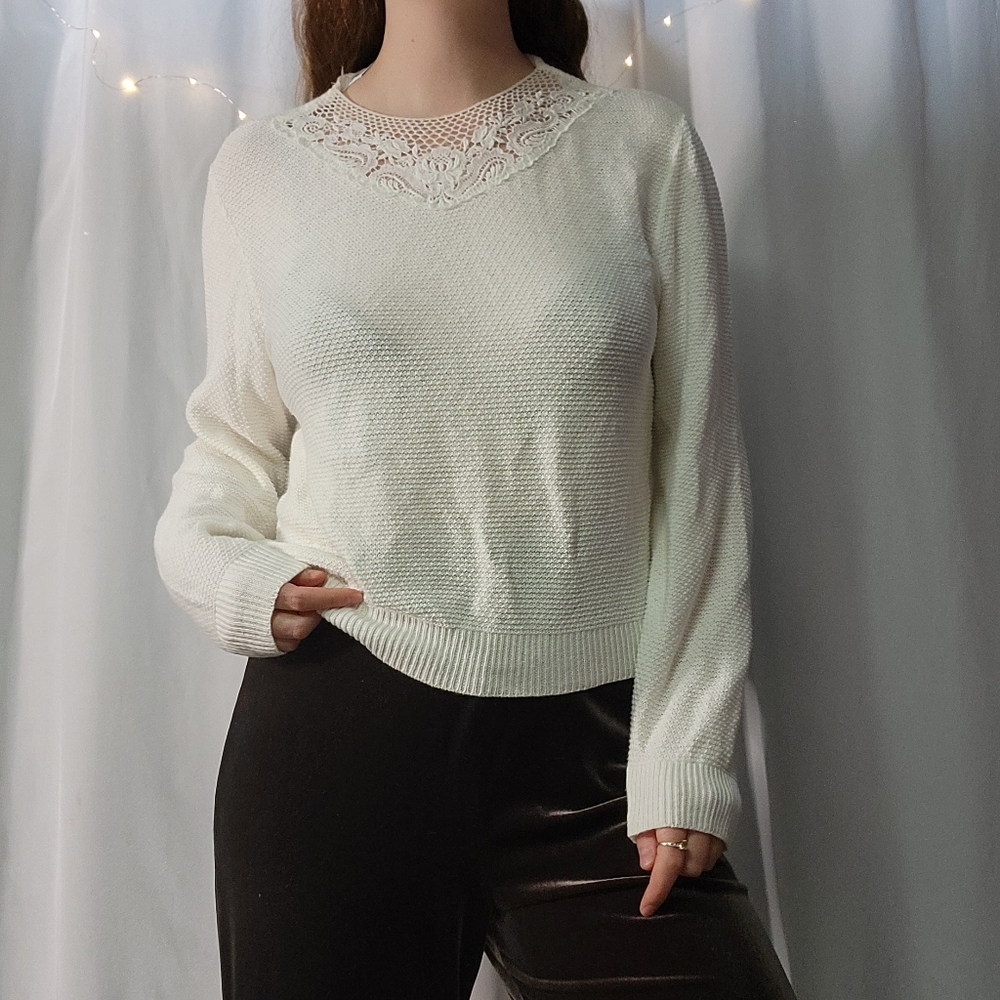 Romantic Ivory Lace Collar Sweater, medium